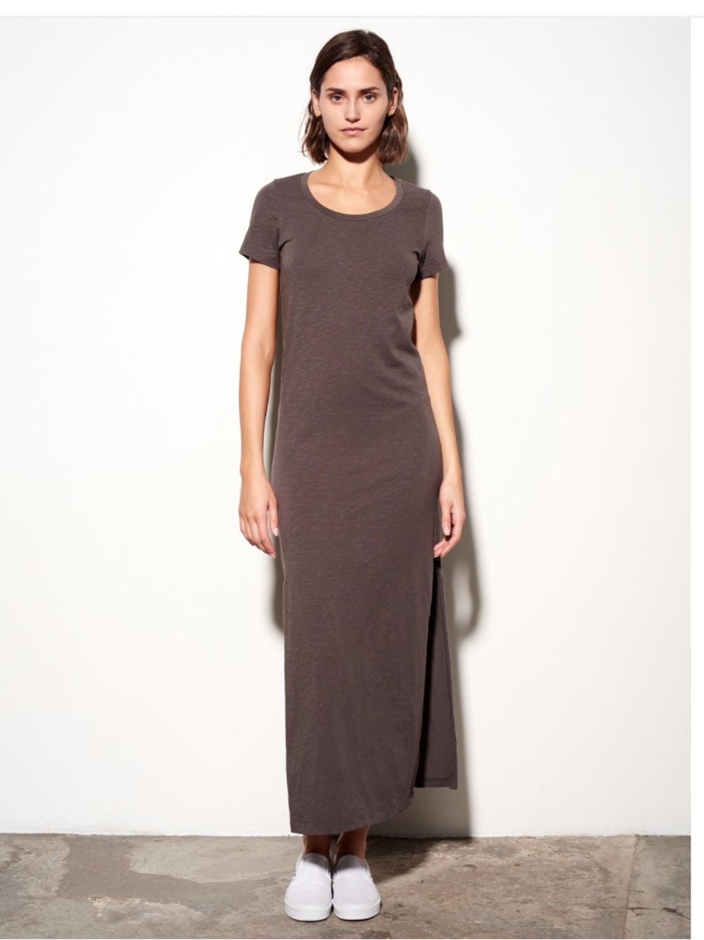 Sundry Short-Sleeve Maxi Dress with Side Slit